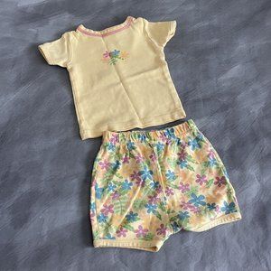 Baby Infant Girl's KRU Basics Yellow Floral Pajama Sleep Shirt Set 18 Months